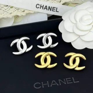Chanel CC Logo 银色金色 interlocking 抛光金属耳环