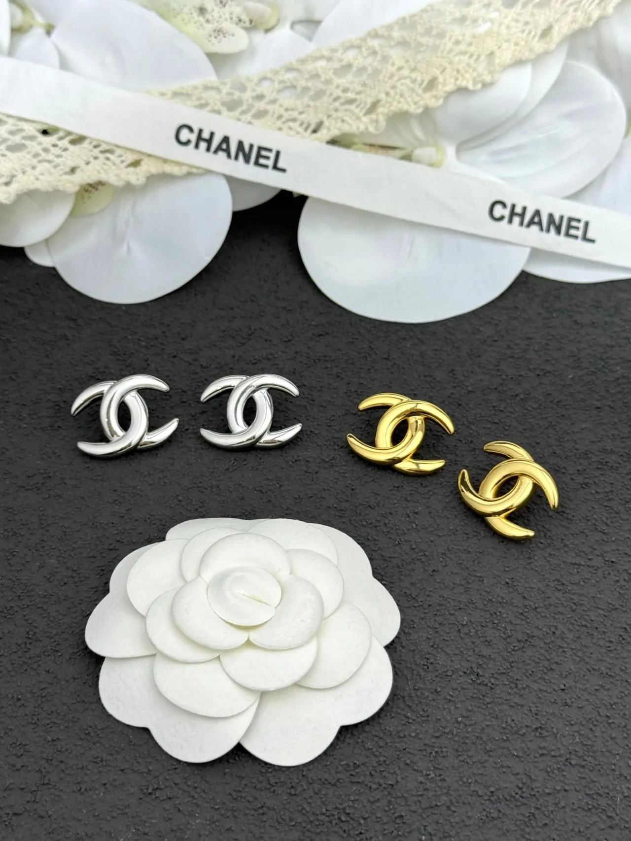 Chanel CC Logo Silver Gold Interlocking Polished Metal Earrings 4