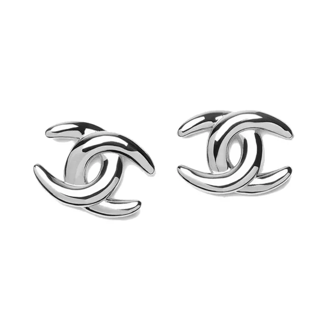 Chanel CC Logo Silver Gold Interlocking Polished Metal Earrings 7