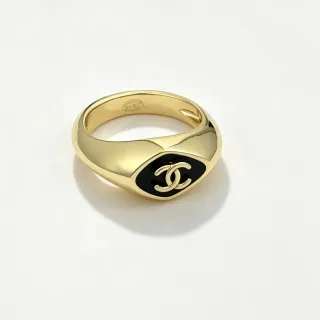 Chanel CC Ring Gold and Black Enamel Ring