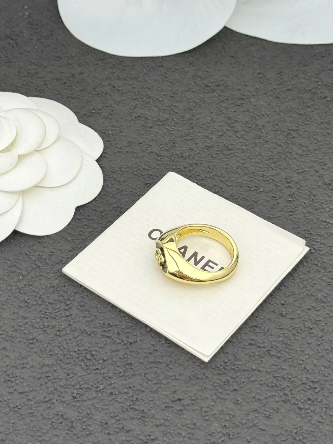 Chanel CC Ring Gold and Black Enamel Ring 2