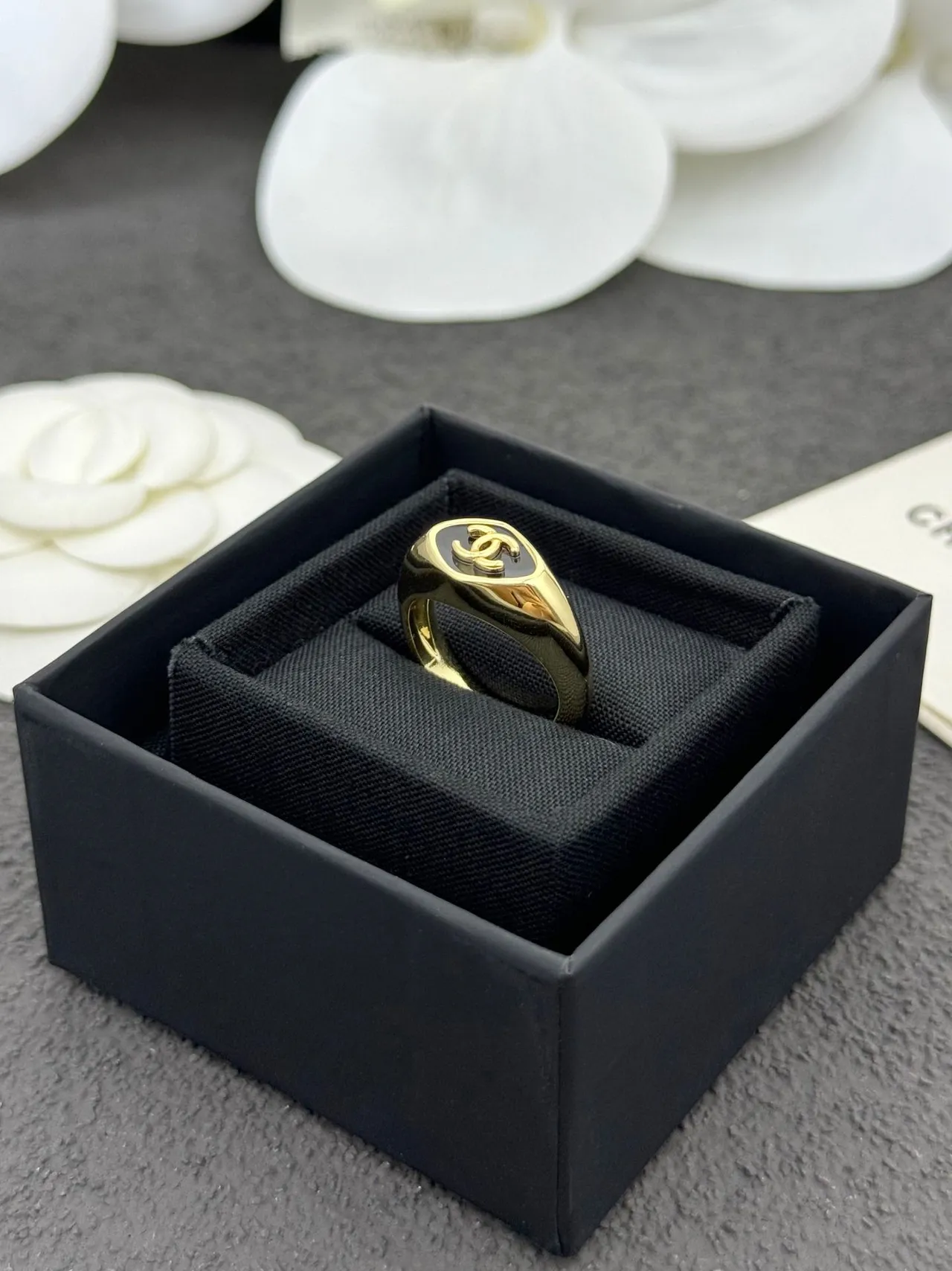 Chanel CC Ring Gold and Black Enamel Ring 3
