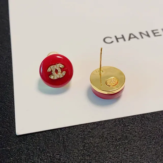 Chanel CC Stud Red Gold Round Enamel Earrings 6