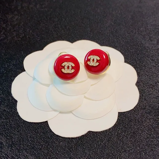 Chanel CC Stud Red Gold Round Enamel Earrings 7