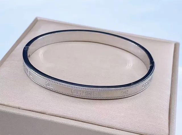 Chanel Classic Bangle Gold and Silver-Tone Engraved Bracelets 4