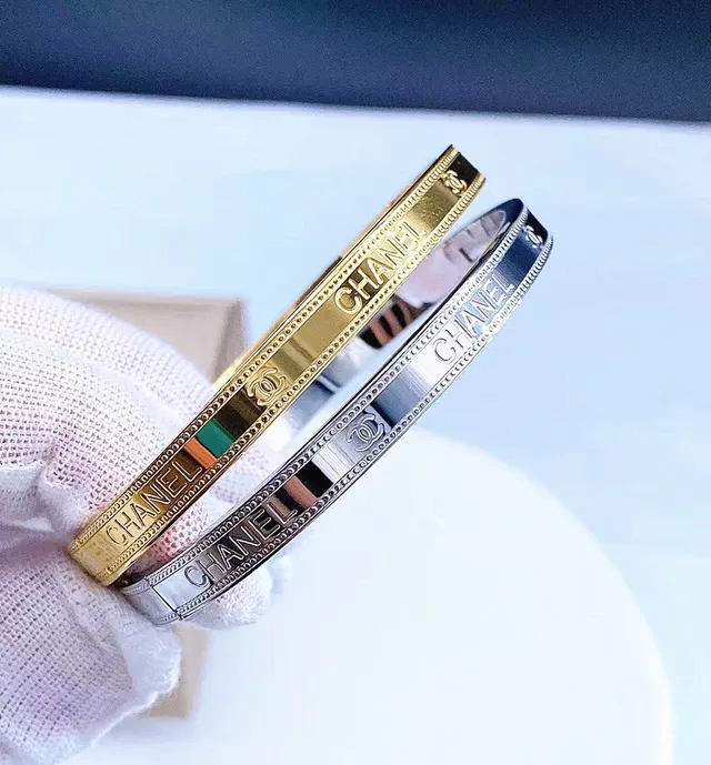 Chanel Classic Bangle Gold and Silver-Tone Engraved Bracelets 7