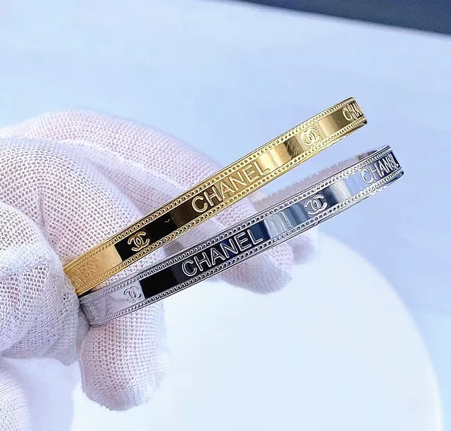 Chanel Classic Bangle Gold and Silver-Tone Engraved Bracelets 9