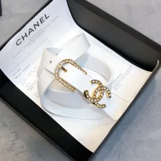Chanel Crystal CC Belt White Gold Hardware Leather Belt
