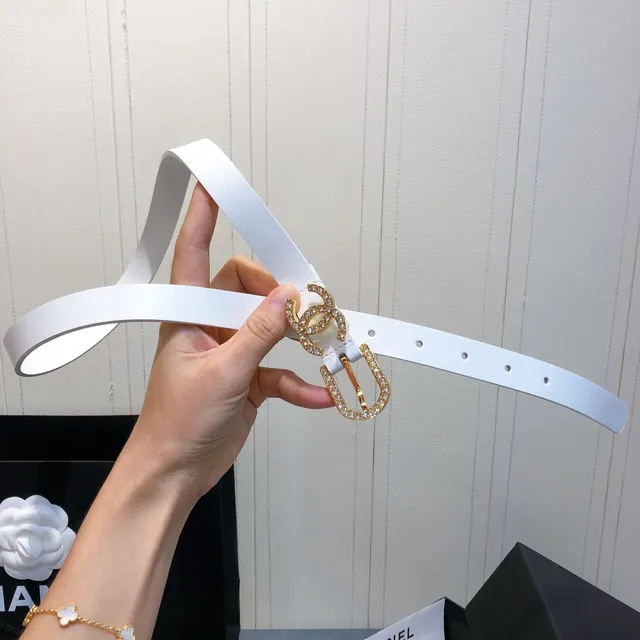 Chanel Crystal CC Belt White Gold Hardware Leather Belt 2