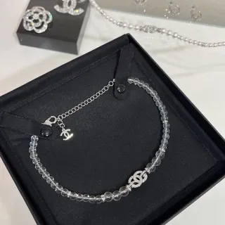 Chanel Crystal CC Necklace Transparent Silver Interlocking Pendant Necklace