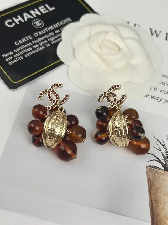 Chanel Crystal-Embellished Amber Bead Shield Earrings 4