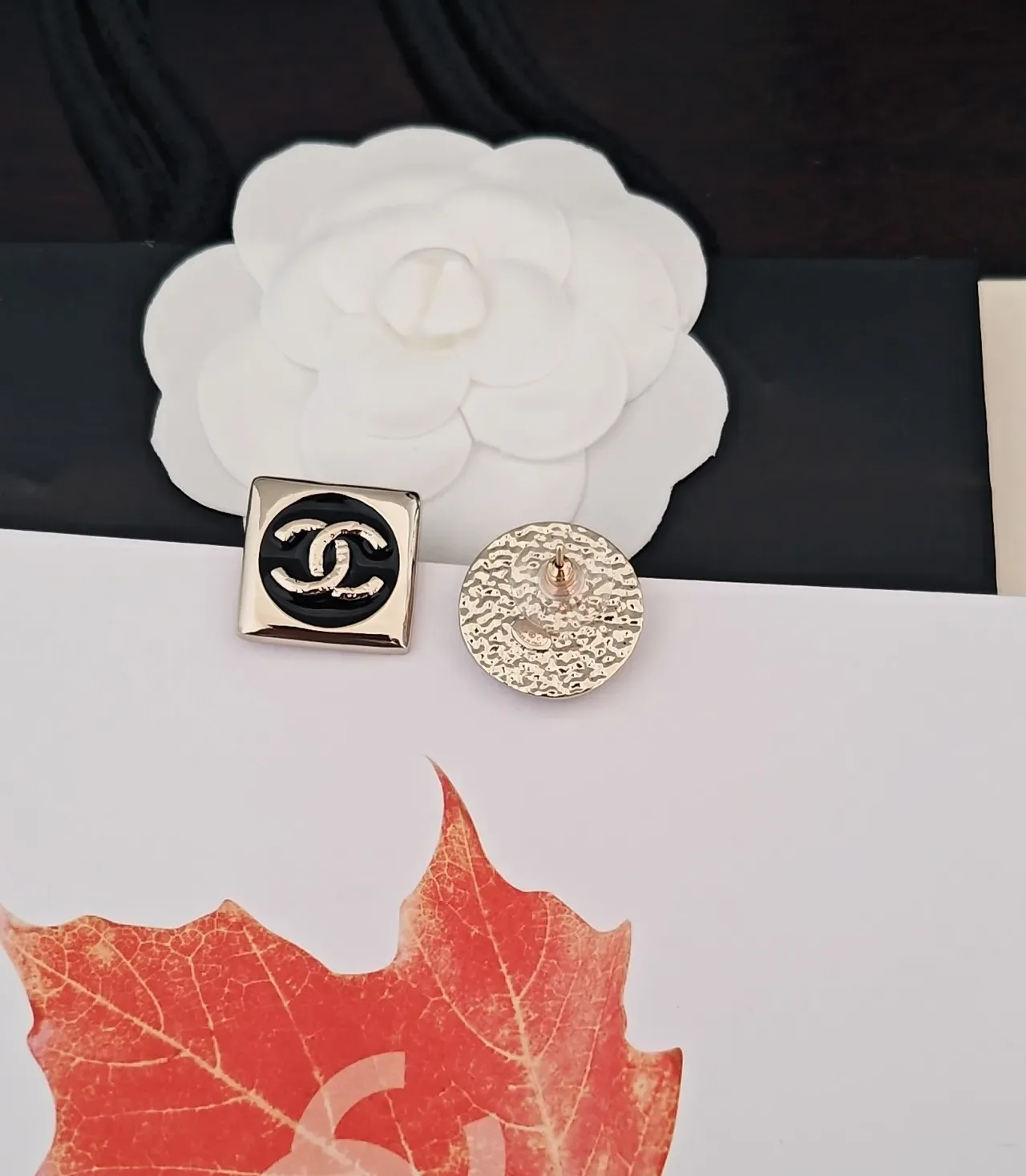 Chanel Enamel CC Logo Square and Rounded-Square Earrings 3