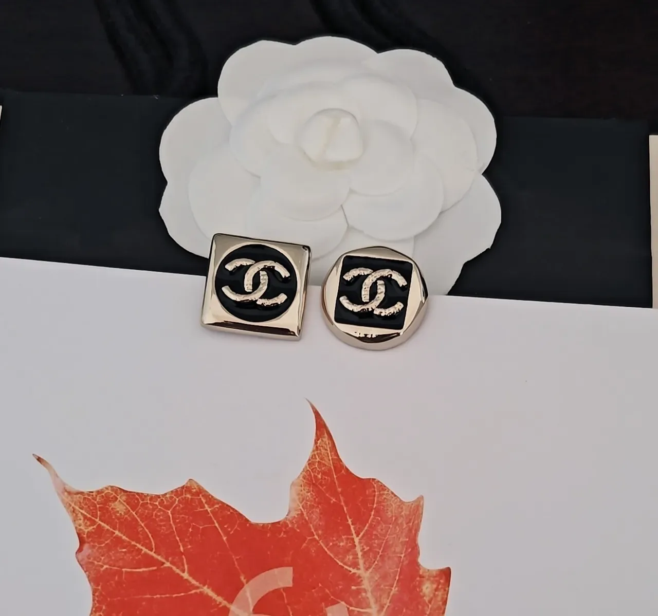 Chanel Enamel CC Logo Square and Rounded-Square Earrings 4