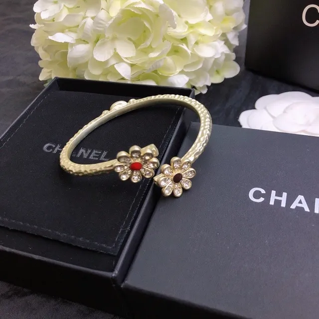 Chanel Floral Motif Gold-Tone Open Bangle Bracelet 2