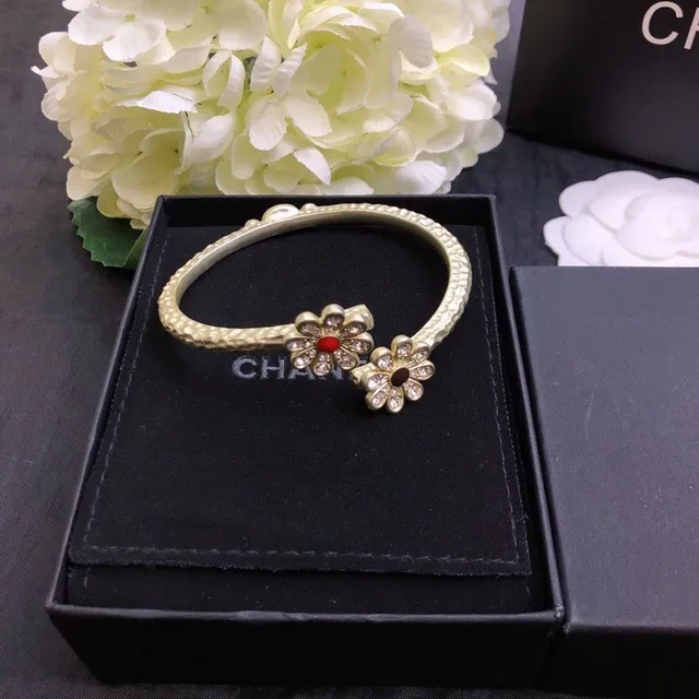 Chanel Floral Motif Gold-Tone Open Bangle Bracelet 4