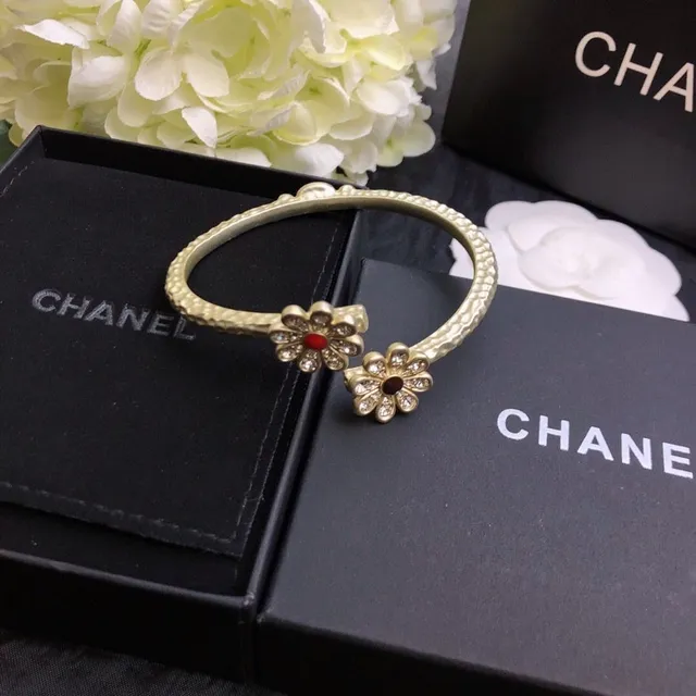 Chanel Floral Motif Gold-Tone Open Bangle Bracelet 6
