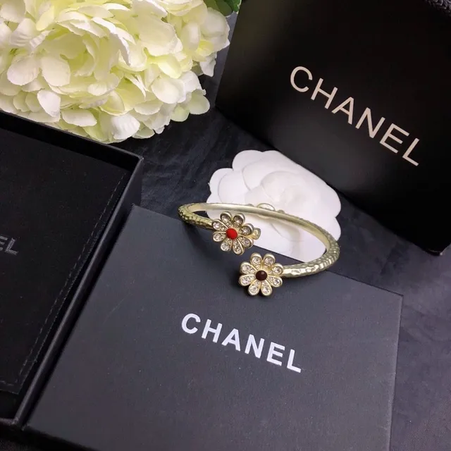 Chanel Floral Motif Gold-Tone Open Bangle Bracelet 7