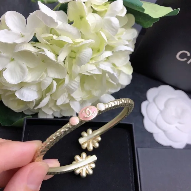 Chanel Floral Motif Gold-Tone Open Bangle Bracelet 8