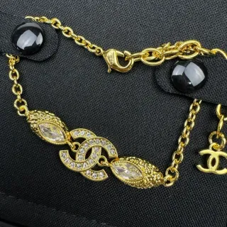 Chanel Gold Black Chain Interlocking CC Logo Bracelet