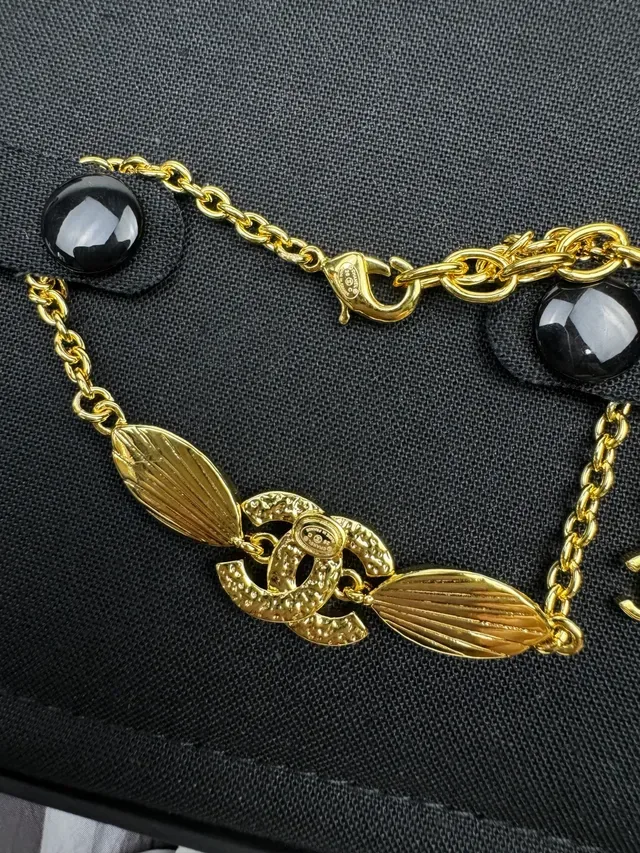 Chanel Gold Black Chain Interlocking CC Logo Bracelet 6