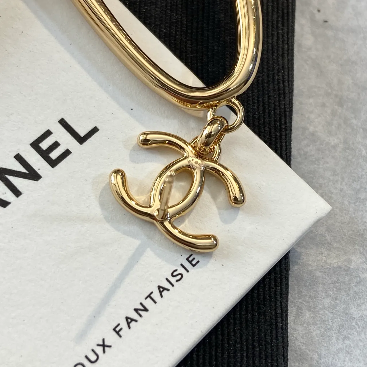 Chanel Gold-Tone CC Logo Teardrop Hoop Earrings 2
