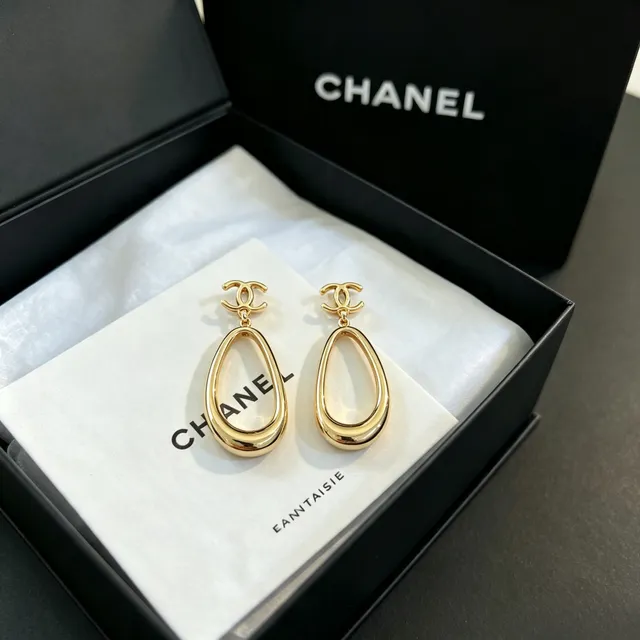 Chanel Gold-Tone CC Logo Teardrop Hoop Earrings 4