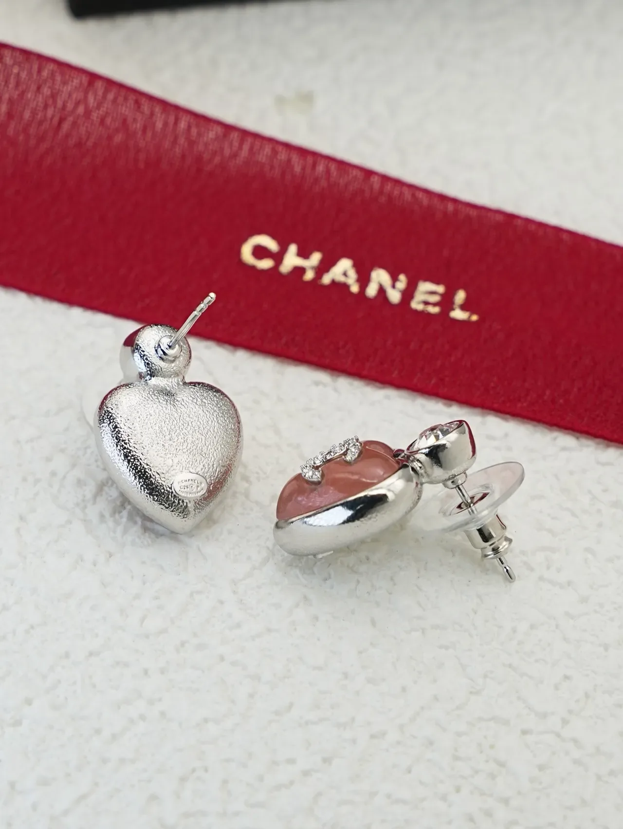 Chanel Heart-Shaped CC Logo Crystal Stud Earrings 2