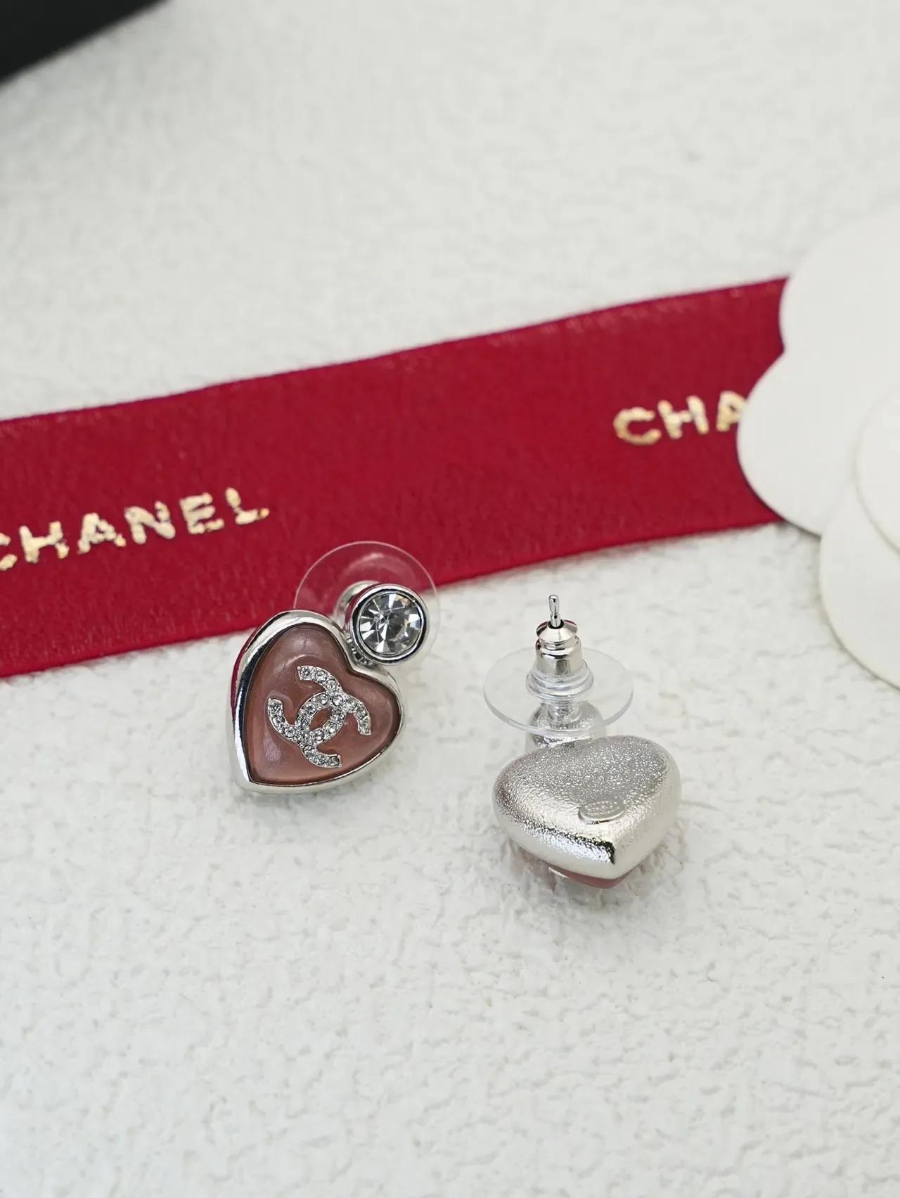 Chanel Heart-Shaped CC Logo Crystal Stud Earrings 4