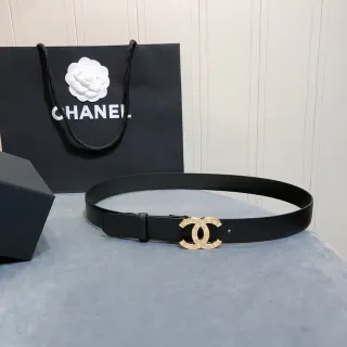 Chanel Interlocking CC Buckle Black Leather Belt