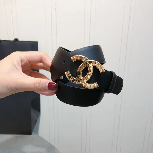 Chanel Interlocking CC Buckle Black Leather Belt 6