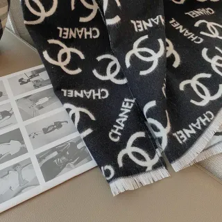 Chanel Monogrammed Black and White Cashmere Scarf