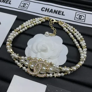 Chanel Pearl and Crystal CC Logo Choker Necklace