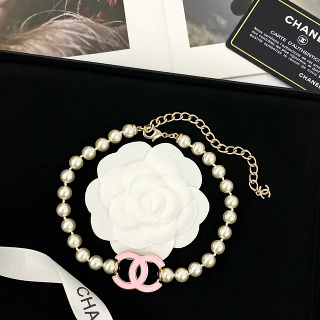 Chanel Collier perles chaîne blanc rose émaillé CC Logo Collier 5
