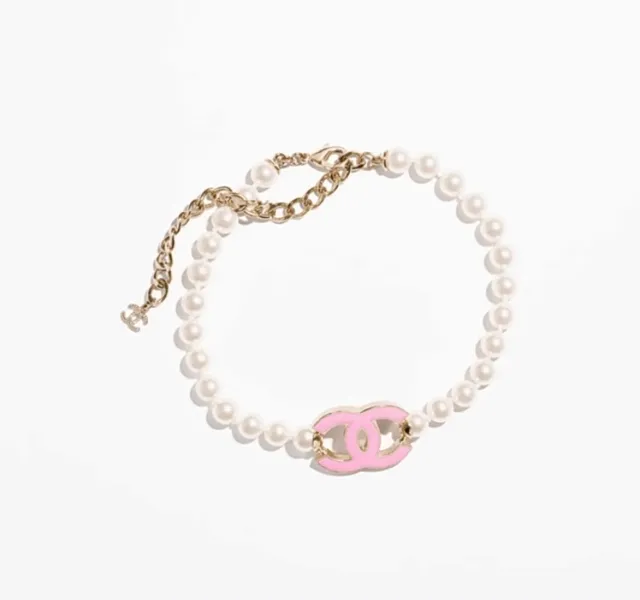Chanel Collier perles chaîne blanc rose émaillé CC Logo Collier 7