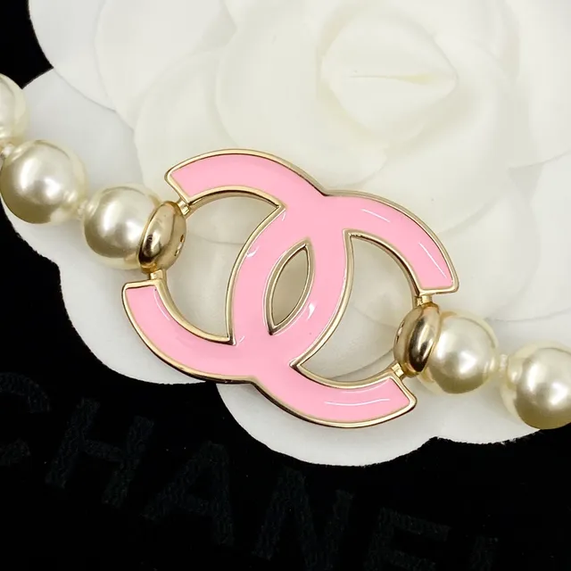 Chanel Collier perles chaîne blanc rose émaillé CC Logo Collier 9