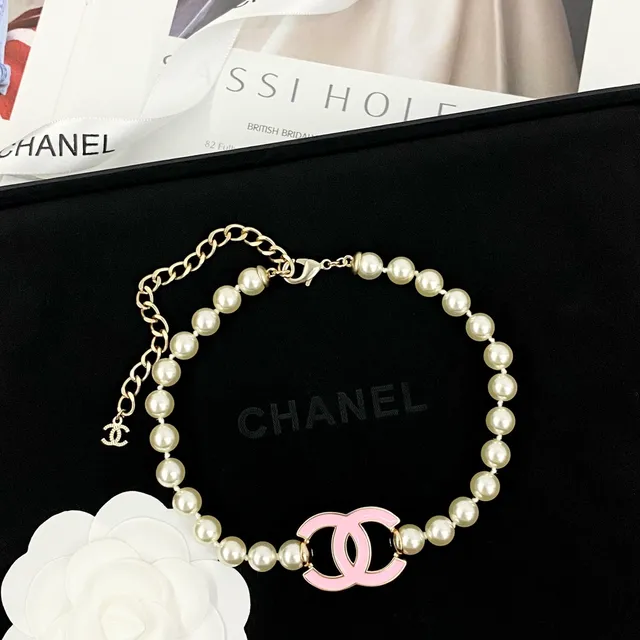 Chanel Collier perles chaîne blanc rose émaillé CC Logo Collier 10