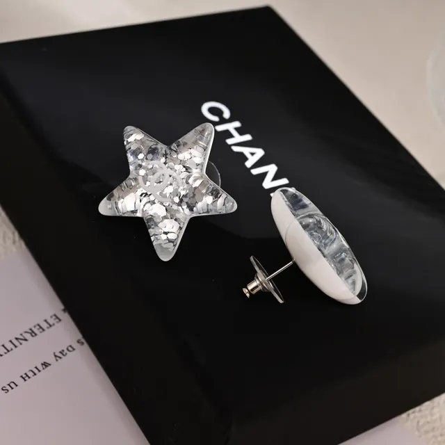 Chanel Prateado Branco Colgante em Forma de Estrela Resina Interior Marmoreado 2