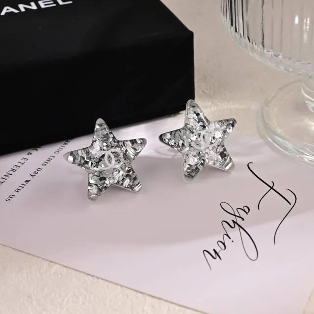 Chanel Prateado Branco Colgante em Forma de Estrela Resina Interior Marmoreado 3