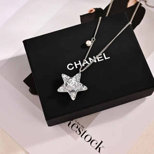 Chanel Prateado Branco Colgante em Forma de Estrela Resina Interior Marmoreado 5
