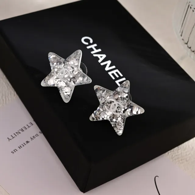 Chanel Prateado Branco Colgante em Forma de Estrela Resina Interior Marmoreado 6