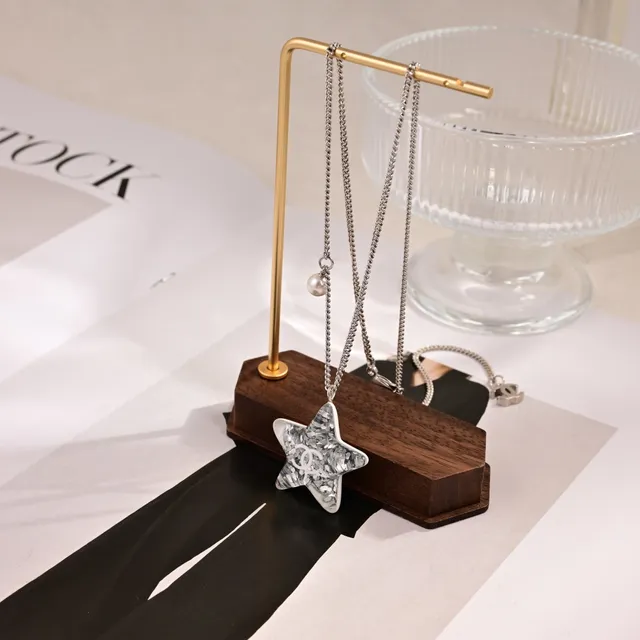 Chanel Prateado Branco Colgante em Forma de Estrela Resina Interior Marmoreado 8