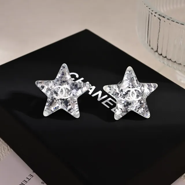 Chanel Prateado Branco Colgante em Forma de Estrela Resina Interior Marmoreado 9