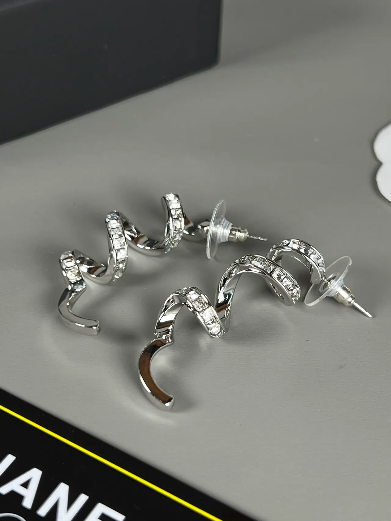 Chanel Spiral Crystal Stud Earrings 6