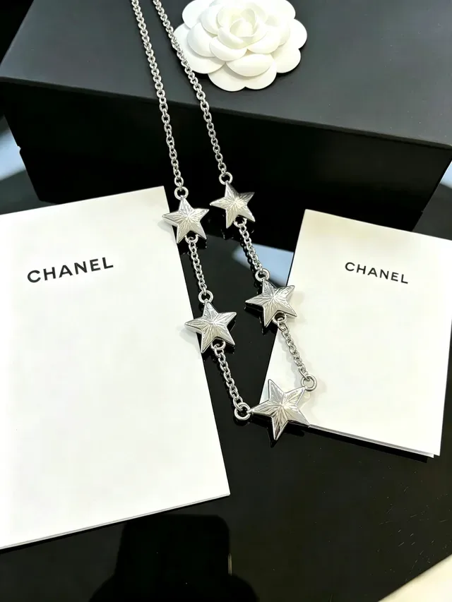 Chanel Star Charm Silver Chain Necklace 4