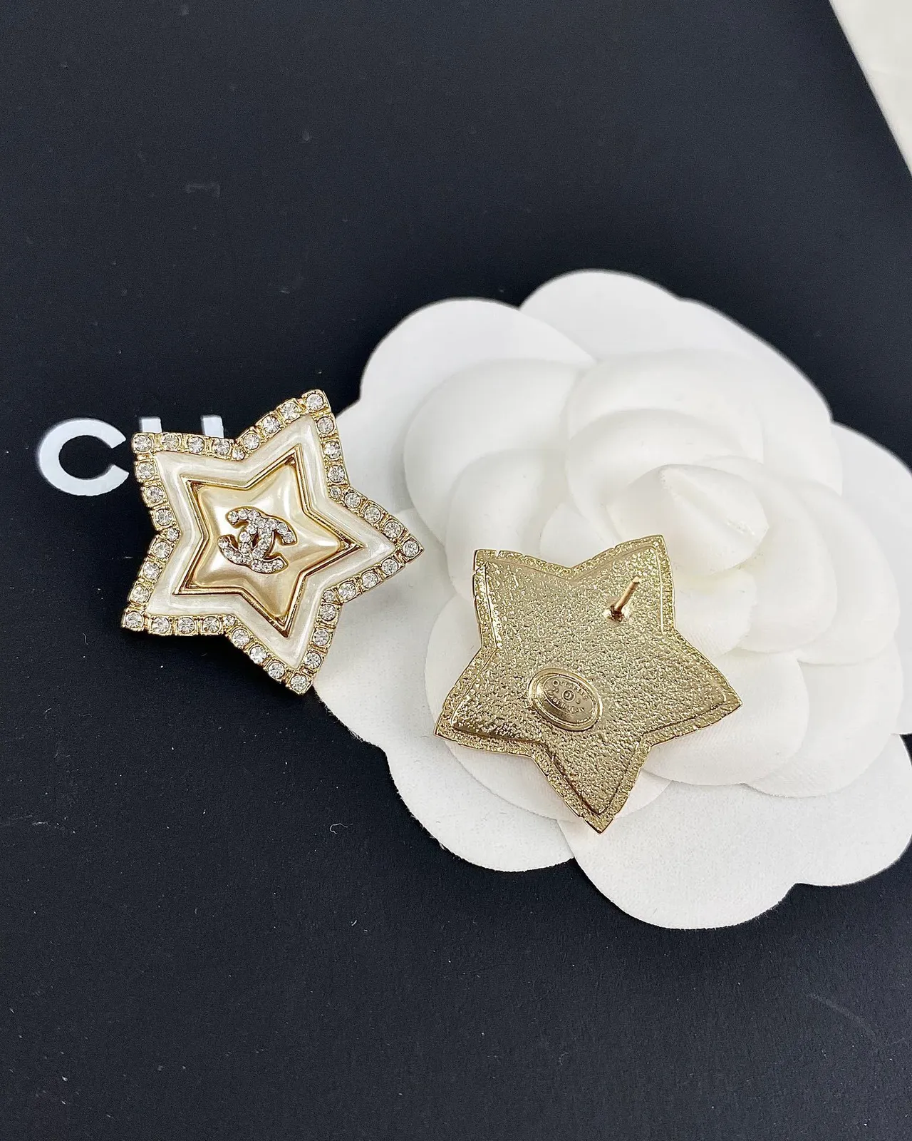 Chanel Star White Gold Pavé-Crystal Bordered Earrings 7