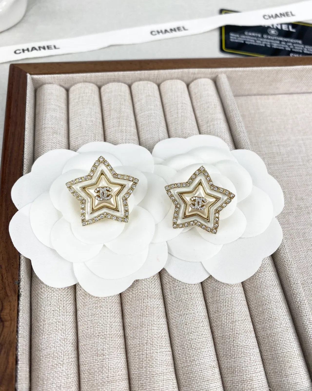 Chanel Star White Gold Pavé-Crystal Bordered Earrings 8