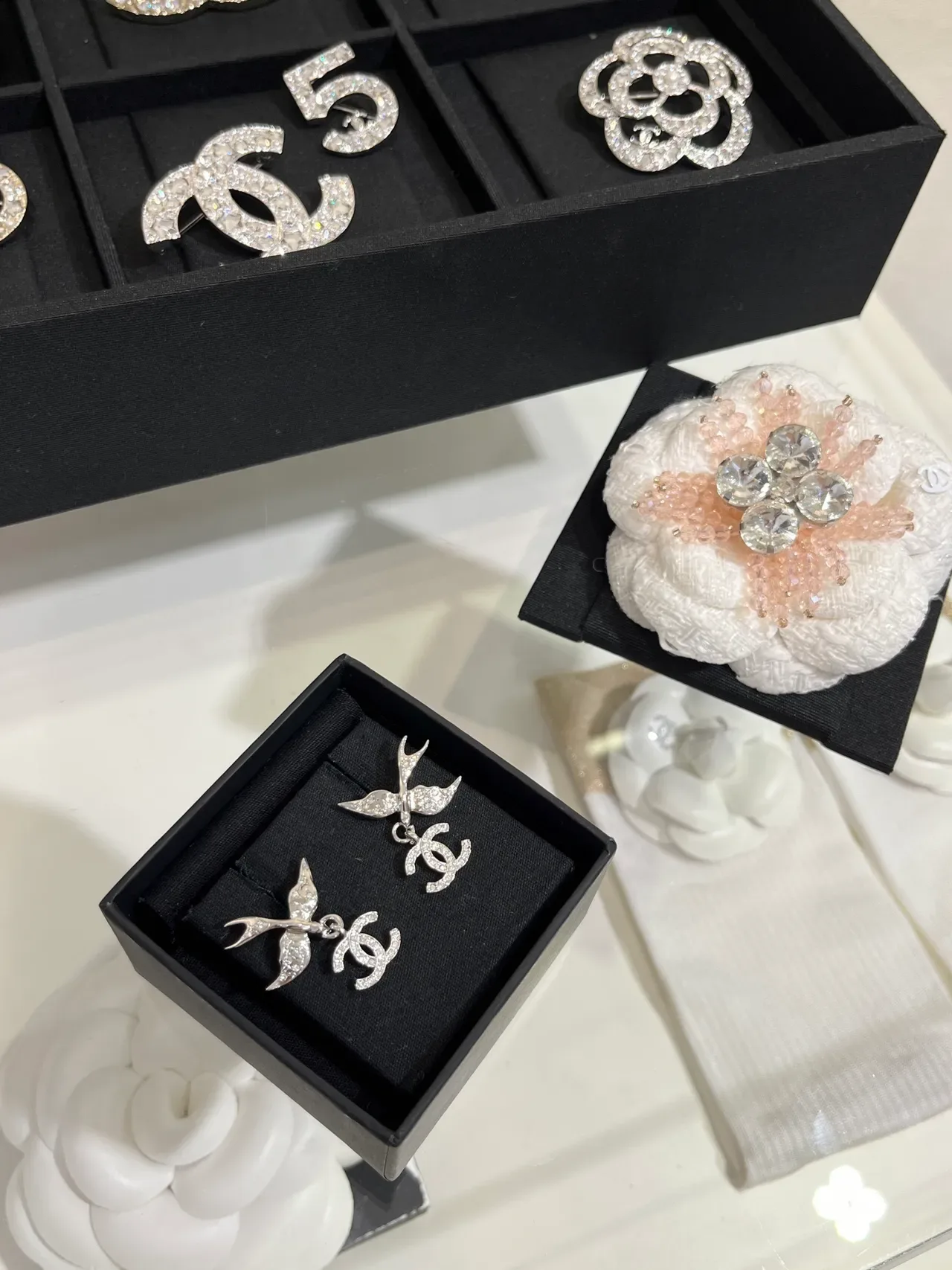 Chanel Swallow Pavé Crystal CC Logo Dangling Earrings 3