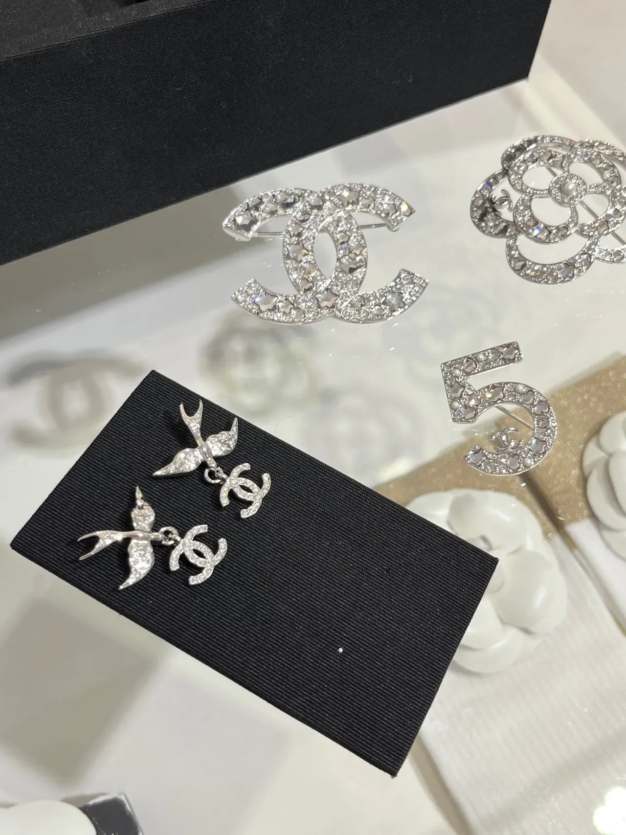 Chanel Swallow Pavé Crystal CC Logo Dangling Earrings 4