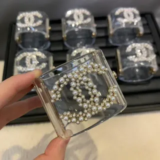 Chanel Transparent Gold Acrylic Pearl-Embellished Bracelet