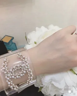 Chanel Bracelet Transparente Or Acrylique Perlé 2